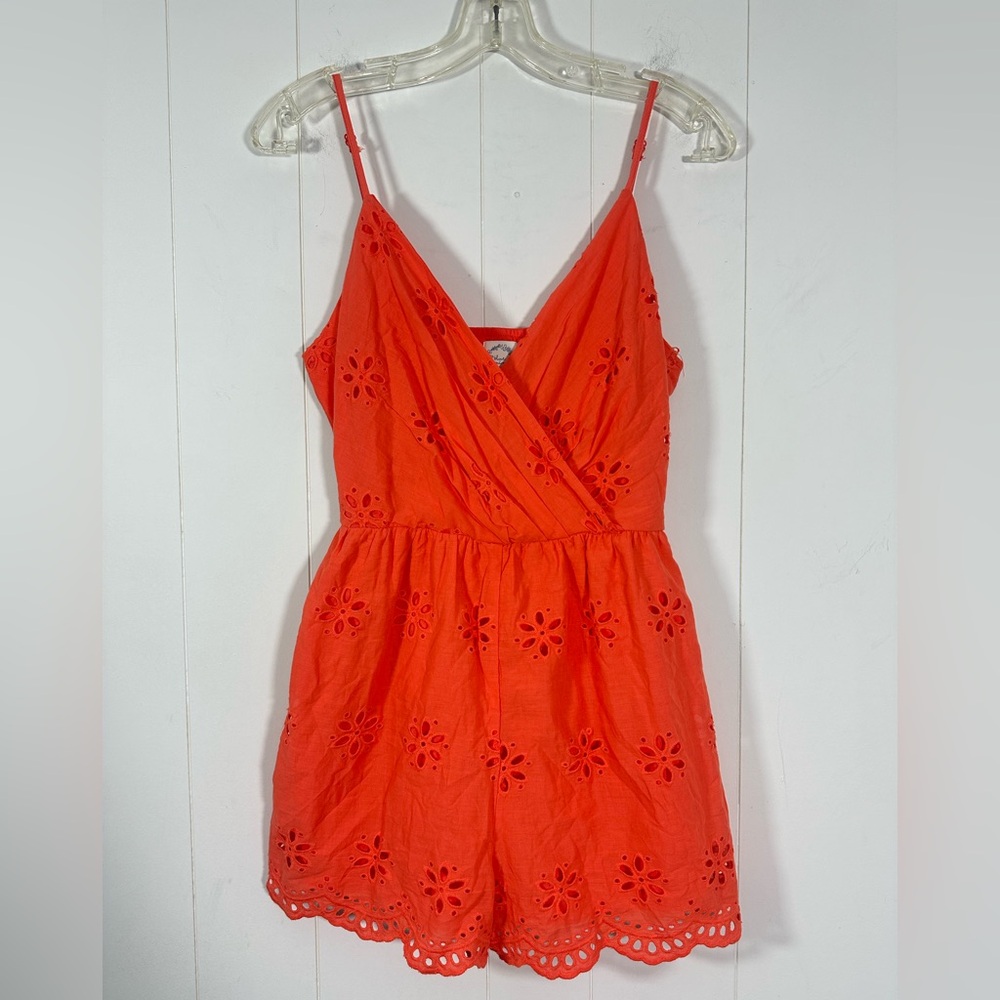 NWT Blue Rain Francesca's Sz M romper Eyelet V-Neck  Elastic Waist
